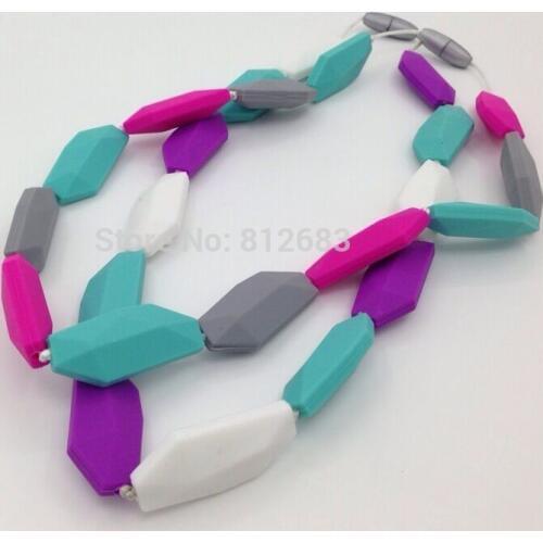 Modern style teething necklace for kids/ nursing necklace/ silicone beads/ baby shower necklace/ teether and grey and hot pink