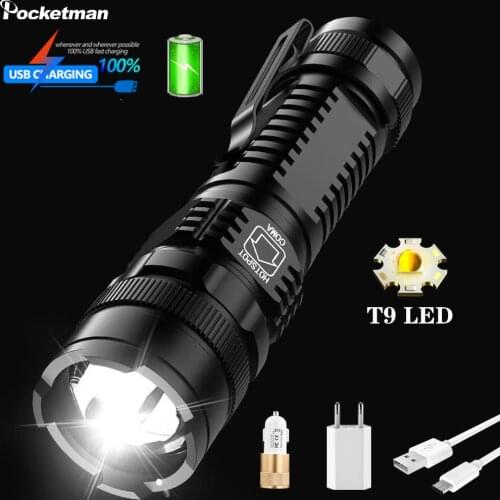 80000LM T9 LED Flashlight Tactical Flashlight Waterproof Torch USB Rechargeable Flashlight Hand Light with Battery