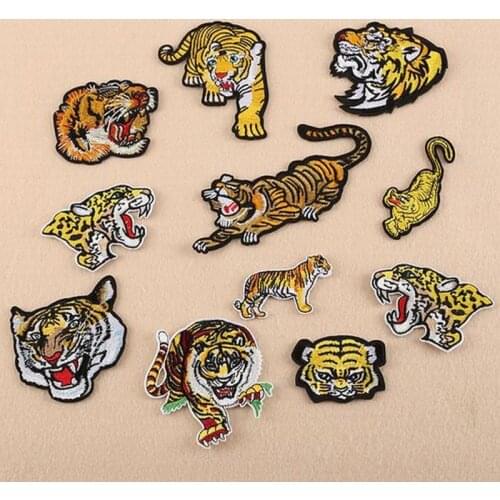 Fabric 2 pieces Tiger Animal Embroidered Clothes Patches Sew On Iron On Patch Clothing Applique Decor