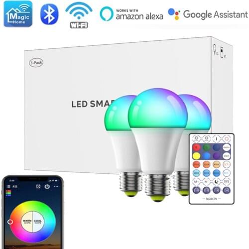 10W Smart Bulbs E27 RGB Lamp,Support Wireless Wifi Bluetooth Controller & APP Control,Timer,Alexa Google Home,Home Automation