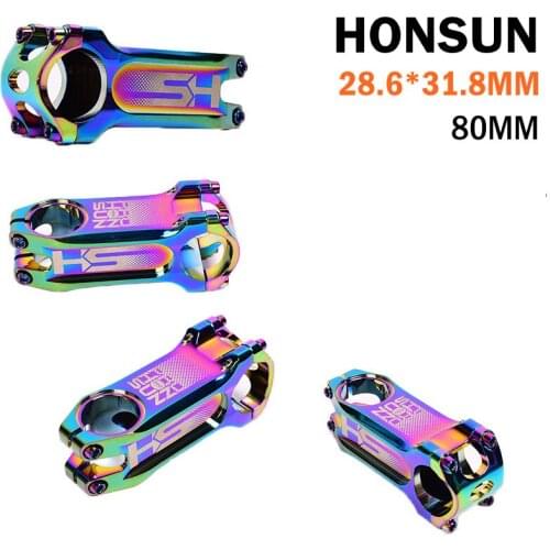 HONSUN Ultralight MTB Bike Stem 28.6 x31.8x80MM Enduro Bicycle Stem DH/AM/XC Aluminum Alloy Hollow Stem 0 Degree Rainbow