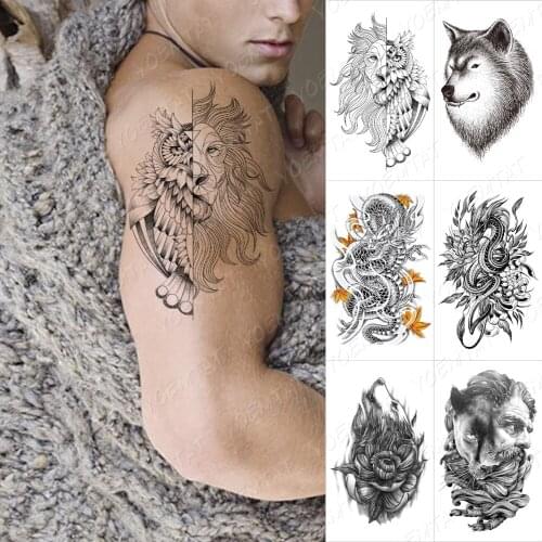 Waterproof Temporary Tattoo Sticker Old School Wolf Beast Blonde Beauty Flash Tattoos Tree Body Art Arm Fake Tatoo Women Men