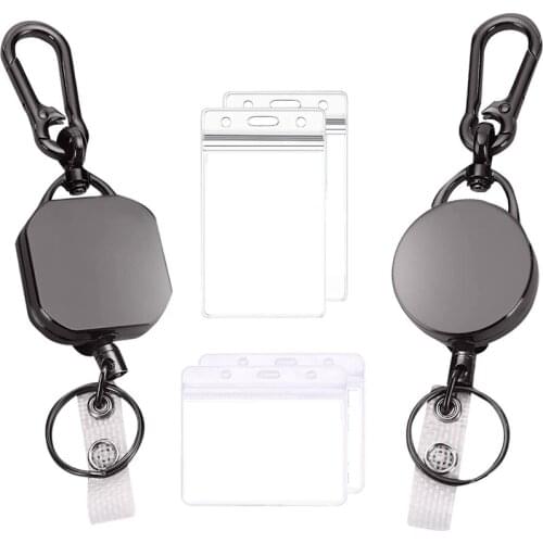 Retractable Badge Holder Reel - Work Badge Holder - Carabiner Keychain with Belt Clip Durable Key Ring with Card Holders