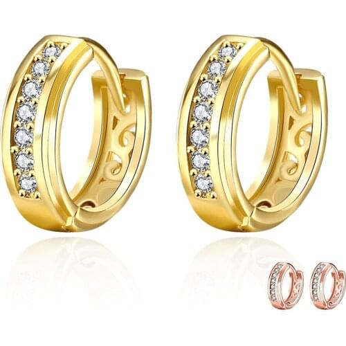 ZEMIOR Hollow Out Single Row Round Hoop Earrings For Women Cubic Zirconia Gold Color Earring Anniversary Female Fashion Jewelry