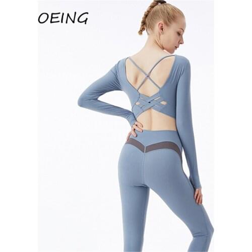 Women Gym Crop Tops Yoga Top Long Sleeve Open Back Workout Fitness Shirts with Underwear