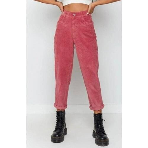 2021 Woman Corduroy Mid Waist Straight Pants Streetwear Fall Winter Fashion Korean All-Match Brick Red Femme Mujer Pantalones