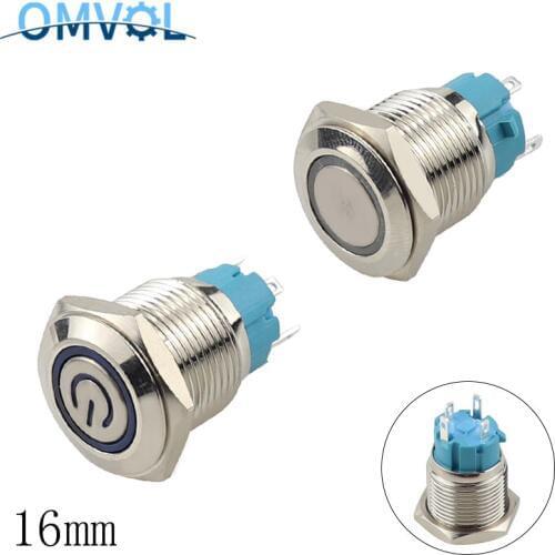 16mm self-locking anti-vandal metal push button switch 1NO led switch light 3-6v 12-24v 220v momentary 4pins waterproof