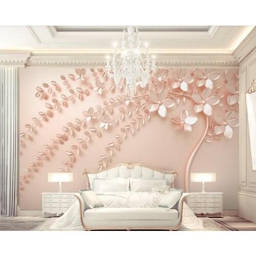 Papel de parede Rose gold an embossed tree 3d wallpaper murals,living room sofa TV wall bedroom kitchen wall papers home decor