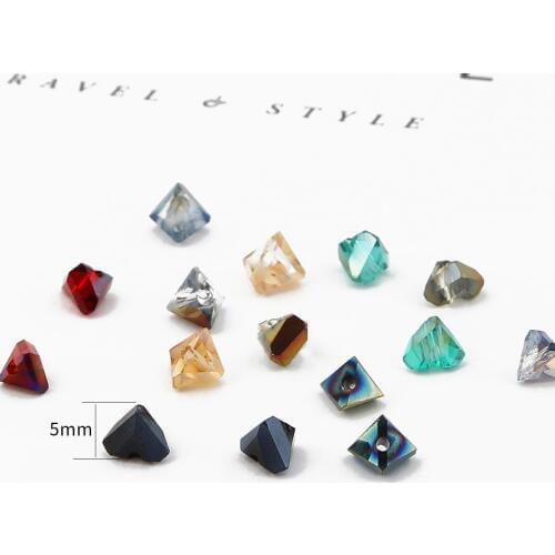 50pcs 5*6mm Triangular Stereoscopic Glass Beads Color Crystal Beads For Making Sewing Accessories Clothes Craft Supplie