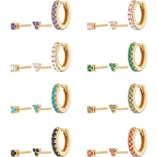 Aide Real 925 Sterling Silver Turquoise CZ Stud Earrings For Women Colorful Crystal Pave Circle Piercing Ear Studs Jewelry 3PCS