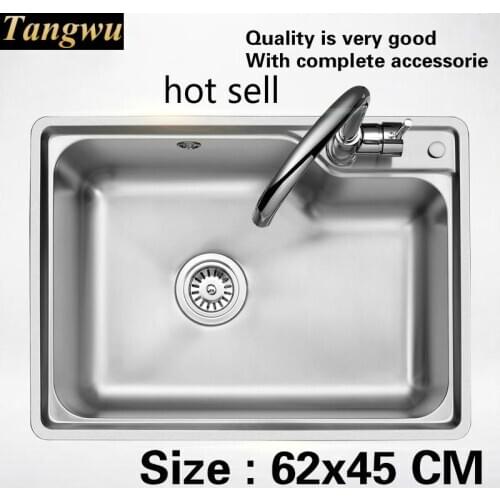 Free shipping Household Kitchen single trough sink durable food grade 304 stainless steel hot sell 620x450 MM