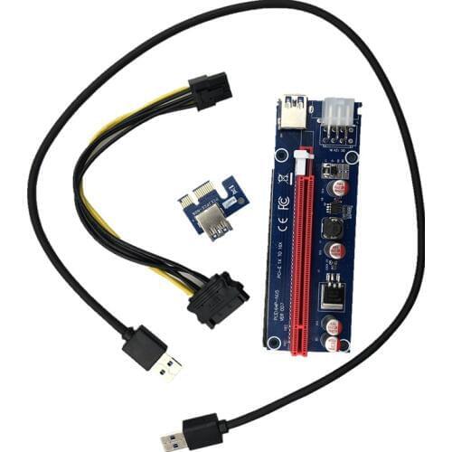 Free ship VER007 60CM PCI-E Riser Card PCIE 1x to 16x Extender + USB 3.0 Cable / 6Pin Molex Power Supply for BTC LTC ETH Miner