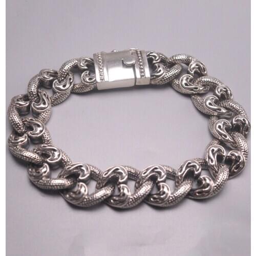 Real Silver 925 Bracelet Chain For Man Unique Heart 15mm Link Domineering Personally Bracelet