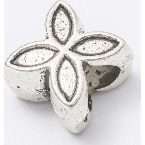 10Pcs/Lot flower Antique Silver Color DIY Zinc alloy Big Hole Spacer Bead Charm Fits Jewelry making Bracelet js1099