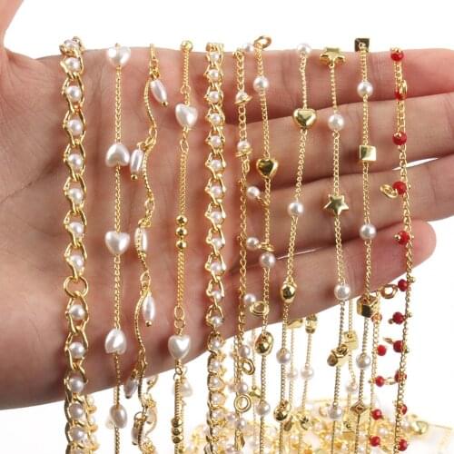 1M Shell Pearl Crystal Stainless Steel Chains Gold Wire Wrapped Rosary Chain for Bracelets Anklet Making DIY Jewelry Accessories