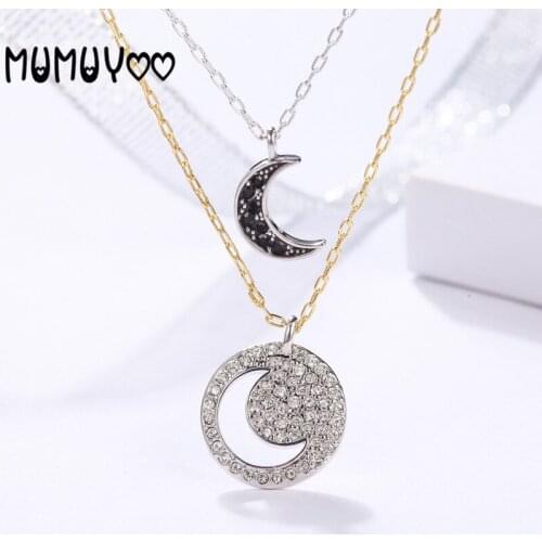 Fashion jewelry high-quality swa, charming and romantic black and white moon double-layer chain female suit clavicle chain