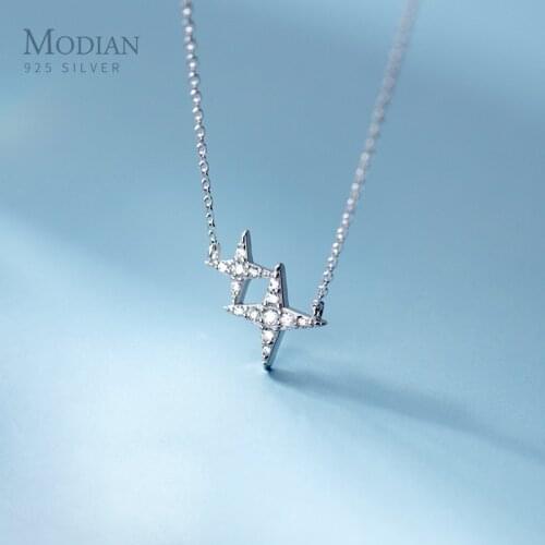 MODIAN Sparkling Clear CZ Different Size Cross Star Pendant Necklace for Women 925 Sterling Silver Simple Necklace Fine Jewelry