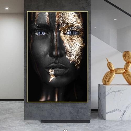 Black Girl With Golden Makeup Canvas Paintings Modern Wall Art Posters And Prints African Woman Wall Pictures Cuadros Decoration