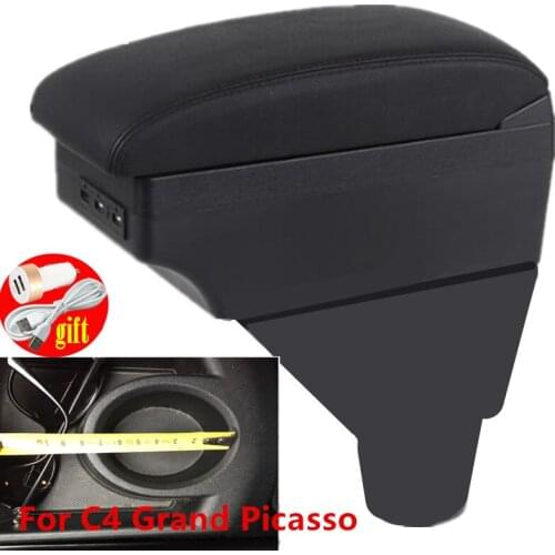 For C4 Grand Picasso armrest box USB Charging heighten Double layer central Store content cup holder ashtray accessories