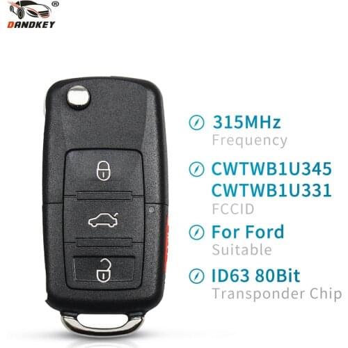 Dandkey Modified Flip Remote Key For Ford F250 F350 Escape CWTWB1U331 CWTWB1U345 Fob 3+1 Button Floding Key ID63 Chip 315Mhz