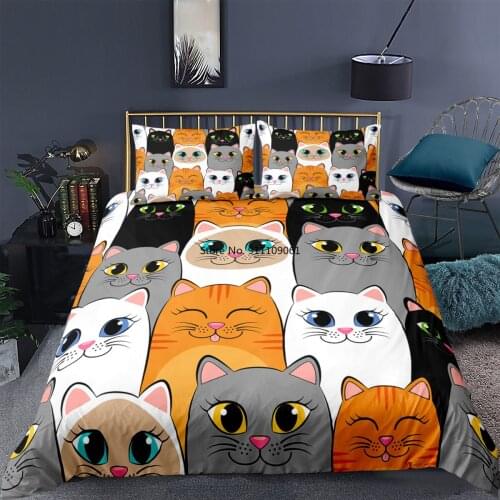 Cartoon Pattern Bedding Set Cute Cat Paw Printed Duvet Quilt Cover Pillowcase Soft Home Textiles 2-3 Pcs Single Twin Queen King