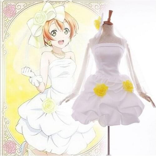 Love Live Cosplay Costume Awakening Bridesmaid Rin Hoshizora Cosplay White Wedding Dress Mini Dress Halloween Costumes