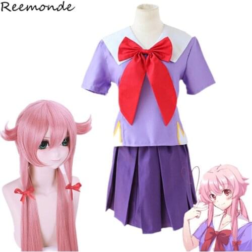 Anime Mirai Nikki Gasai Yuno Cosplay Costumes Gasai Yuno Wig Cosplay In Women Girls Sailor School Uniform Suit Outfit Clothes