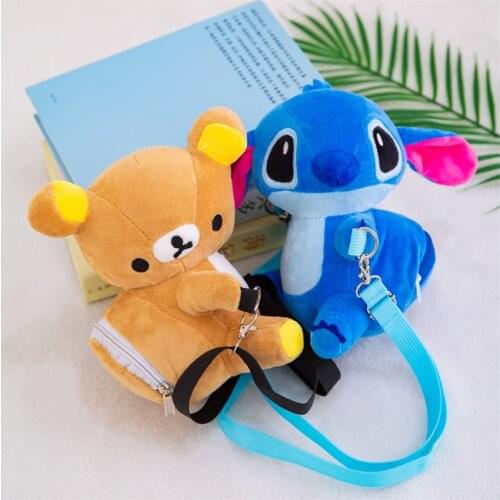 Disney Kawaii Stitch Rilakkuma Plush Backpack Anime Stuffed Doll Stitch Toys Backpack Messenger Bag for Childrens Girls
