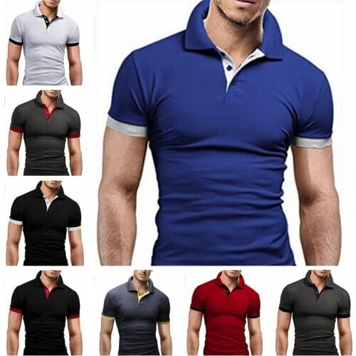 2020 New Brand Summer New Mens T-shirt Lapel Casual Short-sleeved Stitching T-shirt for Male Solid Color Pullover Tops T-shirt