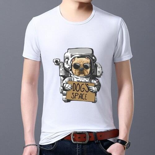 Male Clothing T-Shirt Cartoon Astronaut Pattern Series Tshirt Summer White Printing All-match Short-sleeved Tops Tee Men Clothes