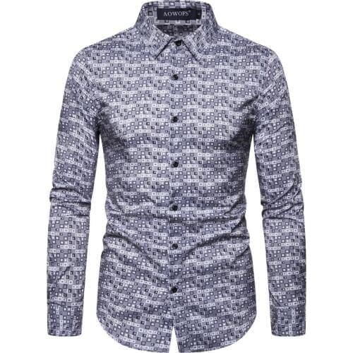 Gray Polka Dot Print Long Sleeve Shirt Men 2022 Brand Slim Fit Mens Dress Shirts Casual Button Down Business Shirt Male Camisas