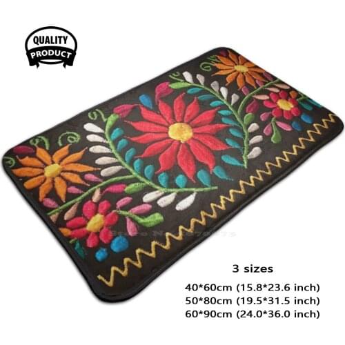 Spanish Flowers Soft House Family Anti-Slip Mat Rug Carpet Mexican Embroidery Mexican Embroidery Mexican Textile Embroidery