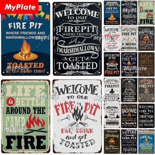 [MyPlate] Fire Pit Metal Sign Vintage Tin Sign Home Decor For Bar Pub Club Decoration Metal Plaque Painting Art Poster Decor
