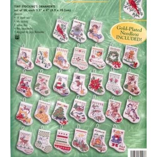COTTON Counted Cross Stitch Kit Tiny Stocking Ornament Christmas Ornaments, 30 pcs stockings bucilla 84293