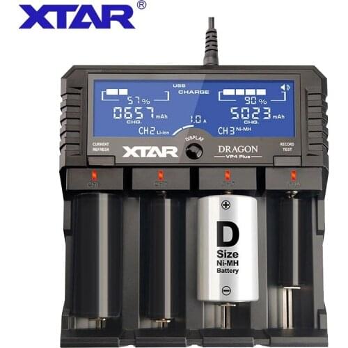 XTAR VP4 PLUS Smart Battery Charger Set Pouch Probe Adapter Car Charger Fast Charging For Batteries 21700 18650 Battery Charger
