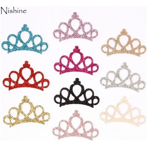 NISHINE 30pcs/lot New DIY Party Glitter Felt Crown Unfinished Supply Girl First Birthday Photo Prop DIY Hair Accessories