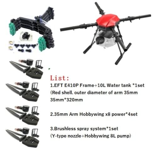 New EFT E410P four-axis 10L10kg spray brush system foldable plant protection drone frame with X8/T8 power system