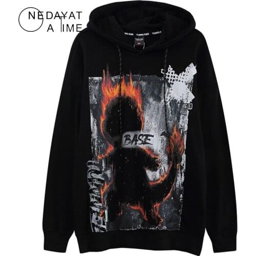 Autumn Hip Hop Hoodie Streetwear Sweatshirt Men Flame Graphic Graffiti Funny Print Hoodie Harajuku Cotton Loose Hooded Pullover