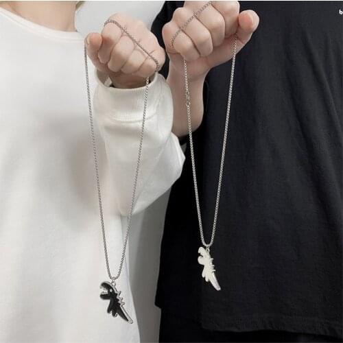 Cute Dinosaur Couple Necklace lovers Paired Pendants Friends stainless steel Neck Chain Kpop punk collar for Men Women Jewerly