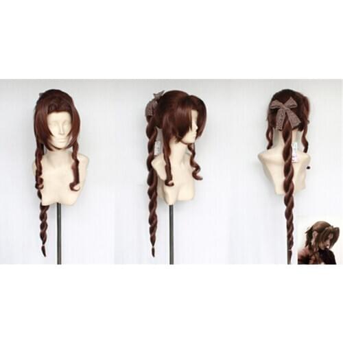 Game FFVII FF7 Aerith Cosplay Wig Women Blonde Hair Final Fantasy VII Cosplay Wig Aerith Gainsborough Wigs + Wig Cap