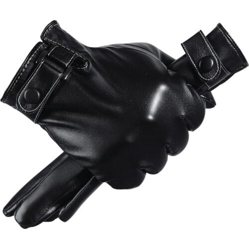 Mens PU Leather Gloves Waterproof Windproof Thicken Keep Warm Gloves Winter Outdoor Touch Screen Plus Velvet Skiing Gloves