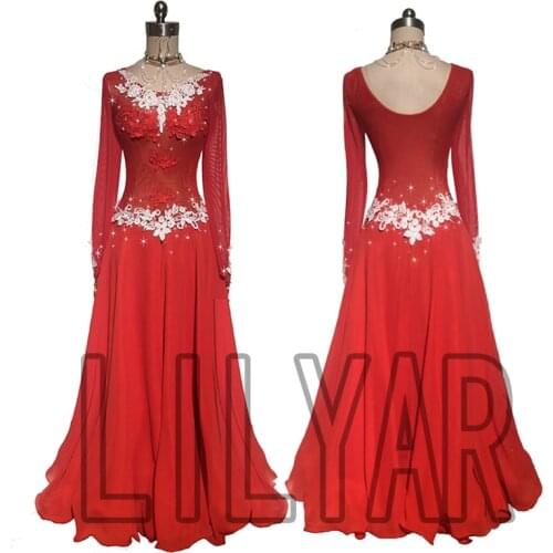 Ballroom dress standard dress competition dress show dress Custom New Adult Red Embroidery slim Dance Dress