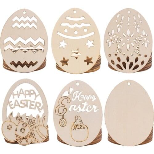 Hanging Easter Pendant Rabbit Wood Wooden Pendants Chip Home Eggs 60pcs Decoration Chips DIY Crafts Ornament