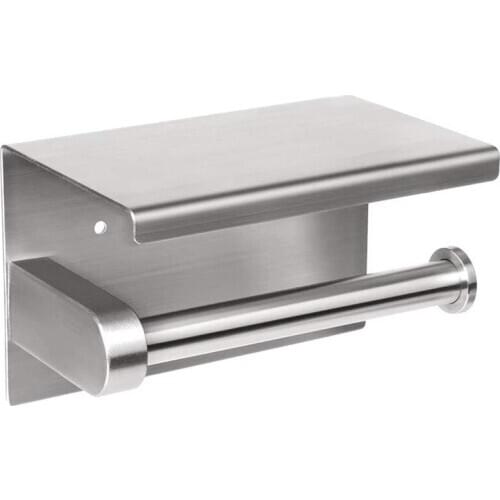 Self-Adhesive or Wall-Drilling Toilet Paper Holder Tissue Holders Paper Storage with Mobile Phone Storage Shelf