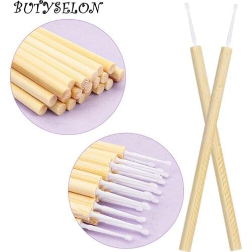 50pcs False Eyelash Micro Brush Bamboo cleaning stick Mascara Wands Lip Brush Eyelash Extension Remover clean Swab Applicators