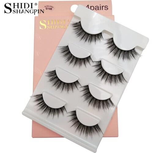 SHIDISHANGPIN 4 pairs natural hair eyelashes 3d mink eyelshes wispy false eyelashes thick lashes volume makeup lashes tools