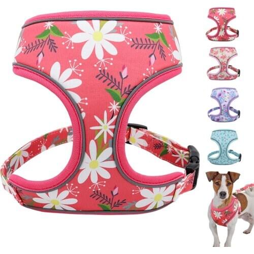 Reflective Nylon Dog Cat Harness Flower Printed Dog Harness For Small Medium Large Dogs Cats Soft Puppy Kitten Vest Chihuahua