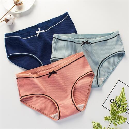 Sexy ladies panties striped cotton bow cute sweet girl briefs large size bag hip simple comfortable breathable underwear women