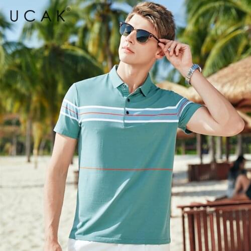 UCAK Brand Classic Turn-down Collar Striped T-Shirt Men Clothes Summer New Fashion Style Streetwear Casual Cotton Tee Tops U5597