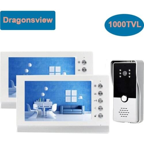 Dragonsview 7 Inch Video Door Phone Home Intercom System Video Doorbell with Camera 2 Monitors 1 Doorbell Unlock Talk Waterproof